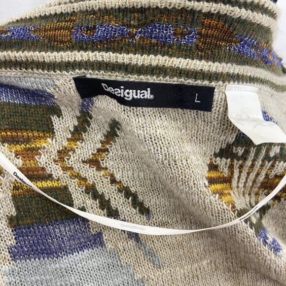 Desigual Woman L Southwestern Open Cardigan Sweater Robe Belted Aztec - Picture 7 of 9